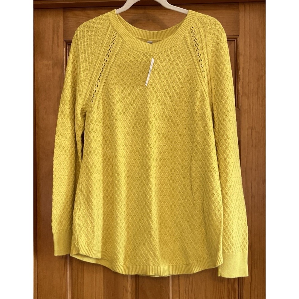 LOFT Women's Yellow Knit Crew Neck Long Sleeve Sweater Sz Large